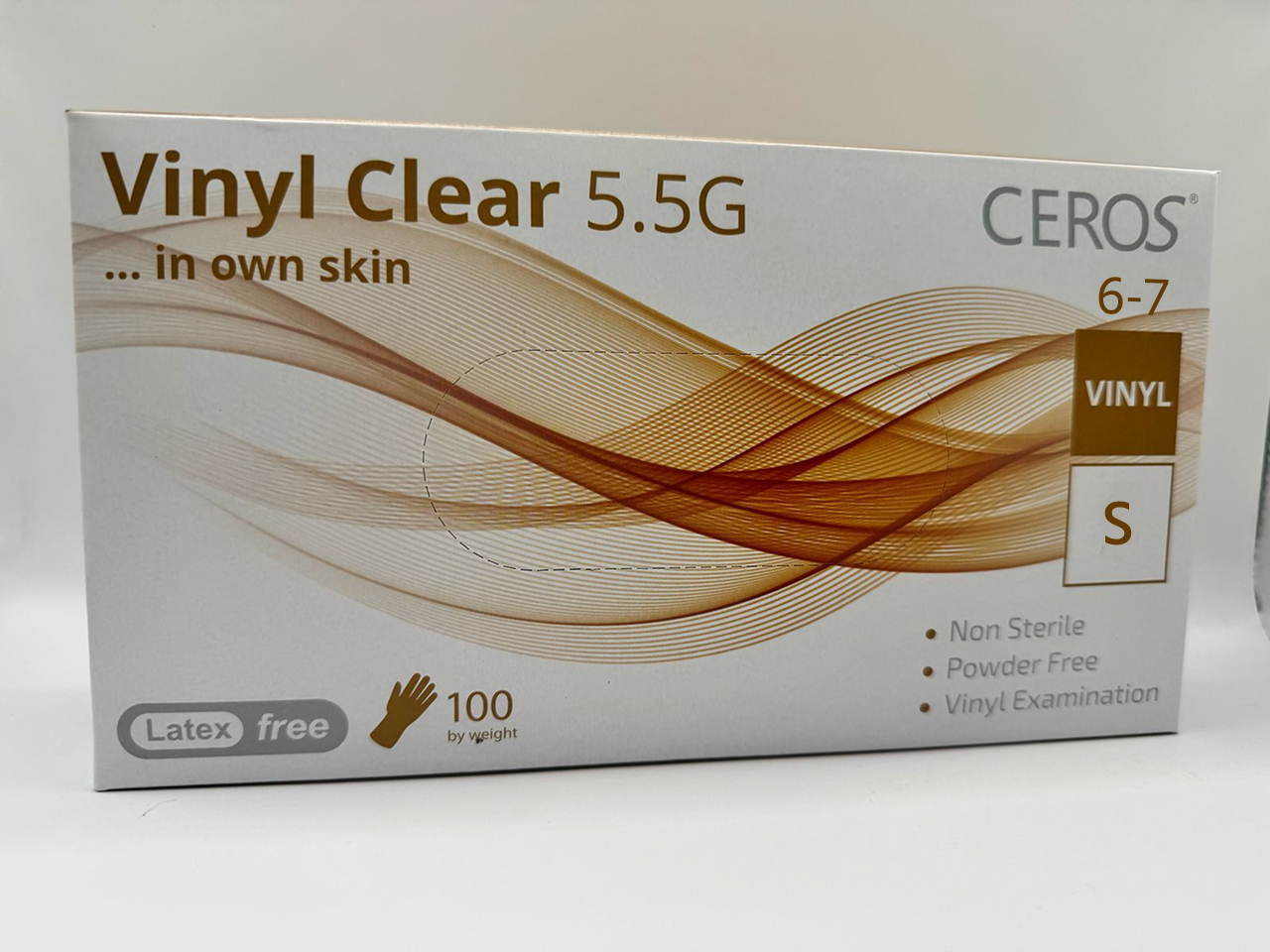 Рукавички вінілові оглядові нестерильні неприпудрені CEROS® Vinyl Clear 5.5G, S